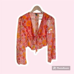 Wild Fable Pink Sheer Floral Top
